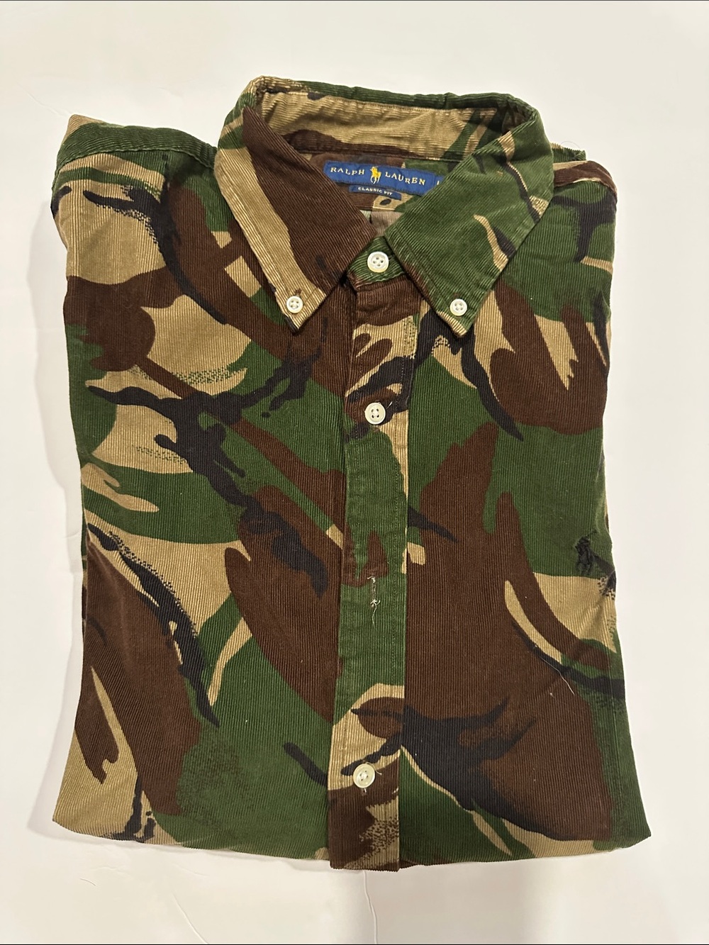 Ralph Lauren Green Brown Camouflage Button-Down Long Sleeve